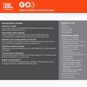 JBL GO 3 Altavoz portátil a prueba de agua