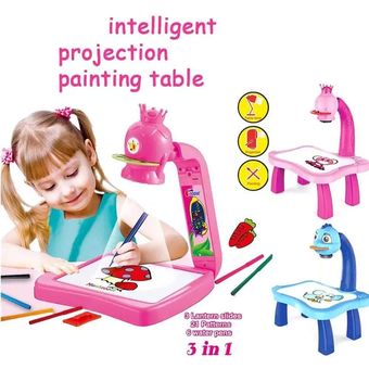BAKAM Mesa de proyector de dibujo para niños, proyector de juguete con luz  y música, proyector inteligente para niños, máquina de pintura de