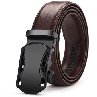 Brown Leather Belt For Men Automatic Buckle Ratchet Belts 