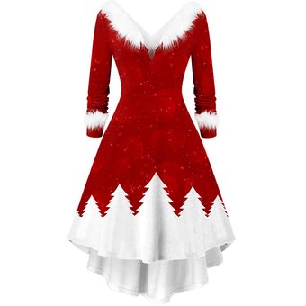 Vestido de Una Pieza de Manga Larga de Felpa Navidad para Mujer 