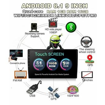 DC12V Reproductor MP5 para automóvil Android 8.1 pulgadas Radio estéreo HD LCD Quad Core de 9 pulgadas 