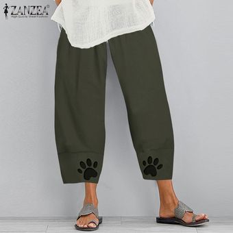 Verde Pantalones ZANZEA verano de las mujeres Harem Chino Casual vacaciones asimétricos pantalones largos 