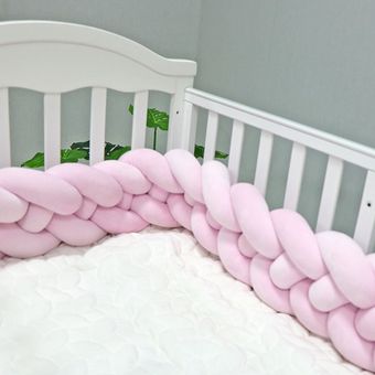 tejido de algodón puro de 4 vueltas Protector de cama para bebé nudo de felpa Protector de bola decoración de cuna decoración de cama para habitación infantil parachoques de 1,5 M 