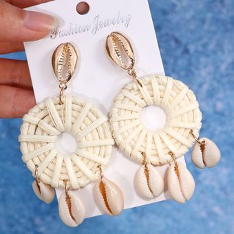 Pendientes Colgantes De Paja Redondos De Estilo Bohemio Pendientes Colgantes De Paja Redondos De Estilo Bohemio