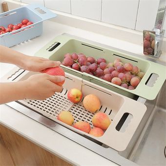 Ajuste del fregadero retráctil telescópica cesto de lavado de frutas Cesta vegetal 