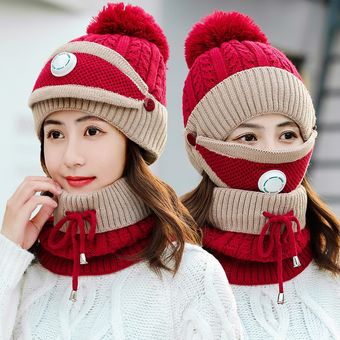 Sombreros De Punto De Invierno Para Mujeres Tres Bufandas Máscaras 