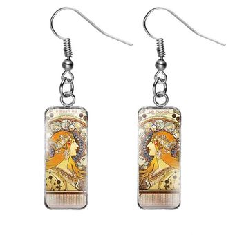 Pendientes Rectangulares Vintage Alphonse Mucha Beauty De La 