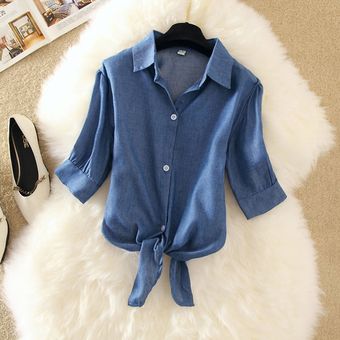 Blusa corta de moda para mujer,camisa con lazo delantero,Top de talla grande 4XL nueva camisa femenina de primavera,Blusas rosa,blanco,azul y amarillo para mujer #338-LanSe 