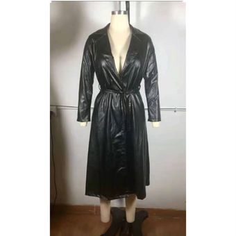 chaqueta elegante con cre Abrigo largo de piel sintética para mujer 