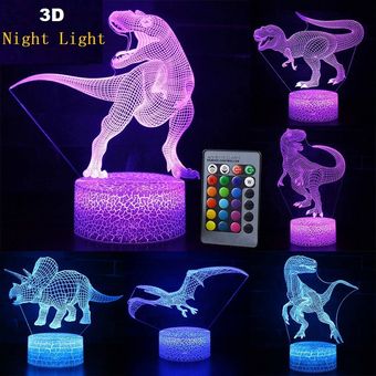 16 colores RGB 3D dinosaurio lámpara LED táctil de Control de luces de la noche con Control remoto para dormitorio escritorio decoración vacaciones regalos de navidad 