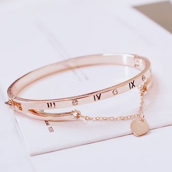 joyería XYX brazalete de plata y oro rosa dijes de amor y corazones pulsera de acero inoxidable para mujer #BR125-SL 