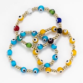 Lucky Eye Glass Beads Pulsera Multicolor De Ojos Malvados De 