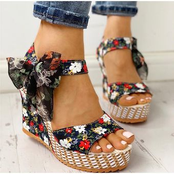 Kamucc Summer Beach Boho Flores sandalias de cuña zapatos sandalias 