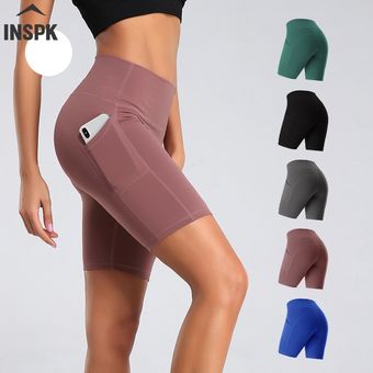 #A-Grey Pantalones cortos elásticos de yoga para mujer,cintura alta,sin costuras,con realce,para deporte,correr,fitness,ropa de gimnasio 