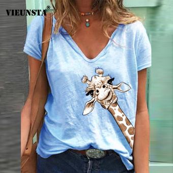 Camiseta con estampado de mariposa y cuello en V de ciervo para mujer,camiseta de verano de manga corta,Tops a la moda,Jersey informal de talla grande,Blusa de calle #Deer Green 