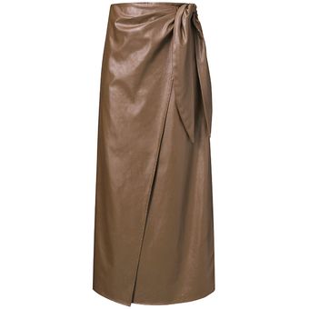 ZANZEA ocasional de las mujeres frente del lazo del vestido del cuero del abrigo manera de la falda falda larga Midi Caqui 