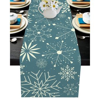 decoración de mesa Caminos de mesa de copos de nieve azules camino 