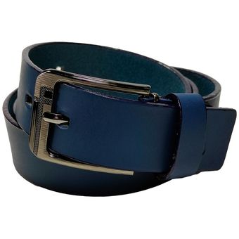 Correa Cinturón Hombre Cuero 100% Hebilla Metal Azul Envío en 2 Días