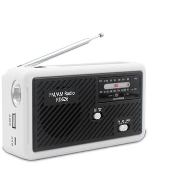 RD626 FM AM Radio digital de doble banda Banco de energía 1000mAh Batería recargable Manivela solar Emergencia LED Linterna Sirena Micro USB Carga 