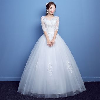 Vestido de novia de encaje para mujer Vestido de novia-Blanco 