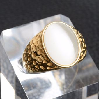 Kathleen Acero Inoxidable Retro Anillo De Ópalo Natural De 