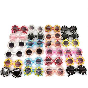 con diseño de flores Gafas de sol redondas para niños pequeñas anteojos de sol infantiles con diamantes de colores de cristal a la moda 