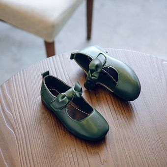 Zapatos de cuero de la PU de los niños de color sólido con la decoración de Bowknot extraíble para las niñas 