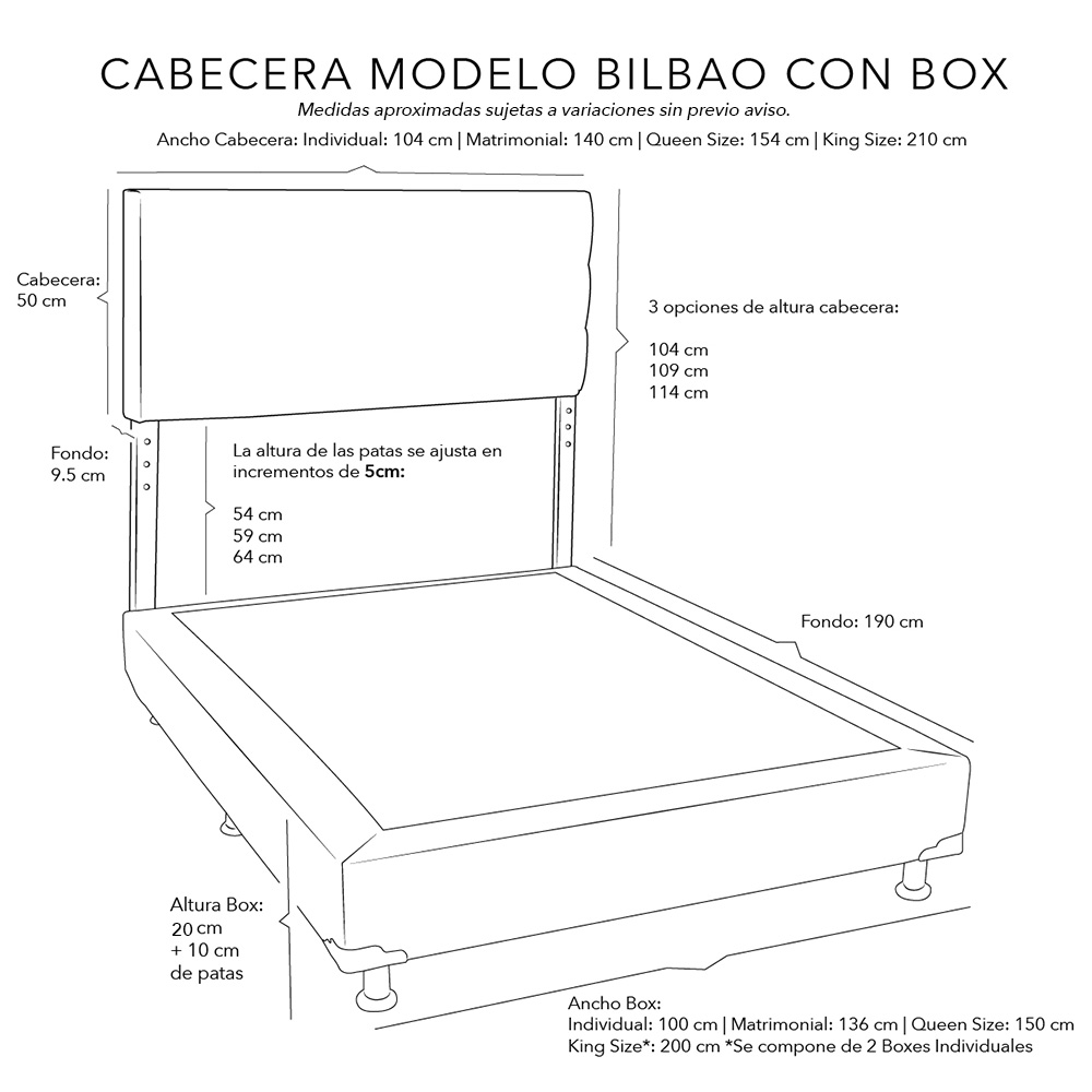 Cabecera Matrimonial Dicasa Bilbao Gris + Box Dicasa Plomo CZD