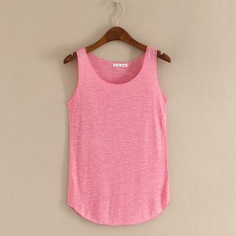 Camiseta ajustada de algodón con cuello redondo de talla grande modelo holgado para mujer N228 Pink 
