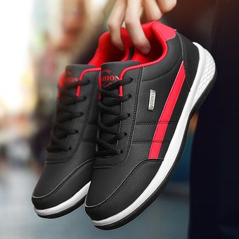 calzado informal transpirable Black Red#Zapatillas deportivas de cuero para hombre italiano vulcanizados antideslizante 