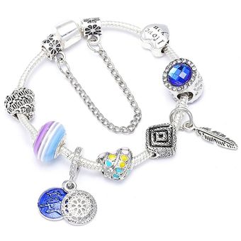 Buipoey Árbol De La Vida Plateada Pulsera De Encanto Para La 