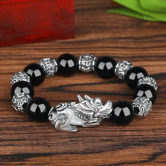 Pulsera De Cuentas Feng Shui Yao Plata Bi Xiu Kirin Encanto 