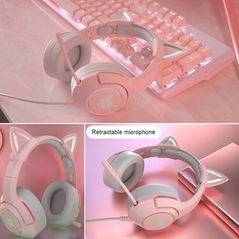 Nuevo K9 Pink Wired Game Cat Ear Headset con micrófono Hifi 7.1 Chann 