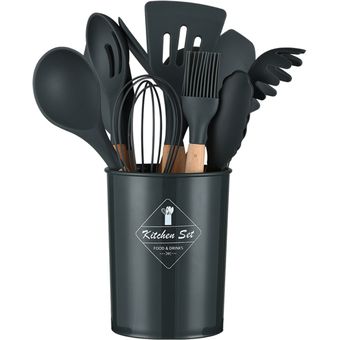 SET UTENSILIOS DE COCINA X12 PCS SILICONA NEGRO