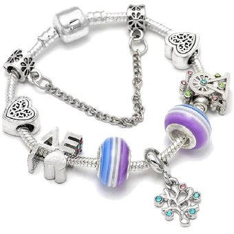 Buipoey Árbol De La Vida Plateada Pulsera De Encanto Para La 