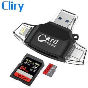 #Blanco） Cliry rayo tipo C Micro SD lector de tarjeta 4in1 OTG Flash tarjeta de memoria para iPhone iPad Samsung MacBook Adaptador SD lector de tarjeta 