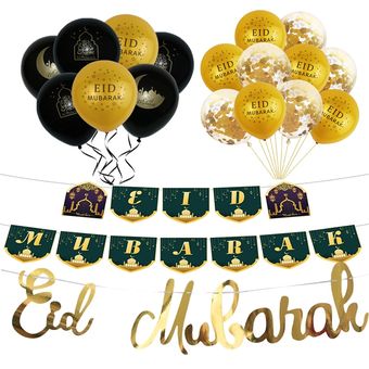Banderola musulmana y globos Decoración de Ramadán de ayuda Mubarak 