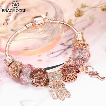 Rosa Golden Dream Colgante Encanto Pulsera Chica Pulsera De 