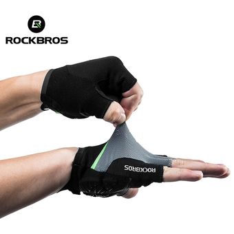 almohadilla de Gel antigolpes transpirables para verano #S169-Black Gray Guantes de bicicleta de carretera de montaña para hombre y mujer ROCKBROS-guantes de Ciclismo de medio dedo 