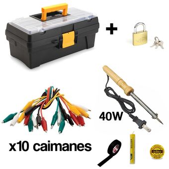 Generico - Kit Cautín 40W + Caja Herramientas + candado + x10 caimanes + estaño