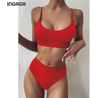 INGAGA-Bikinis de cintura alta para mujer  traje de baño de realce  .. 