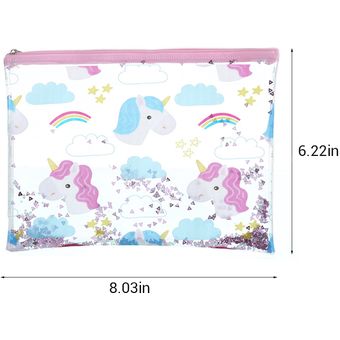 Bolso del sobre del sobre cosmético de PVC de unicornio de dibujos animados 