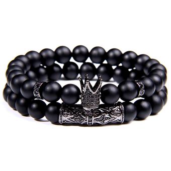 Conjunto De Pulseras De Corona De Cz Cuentas De Piedra Mate 