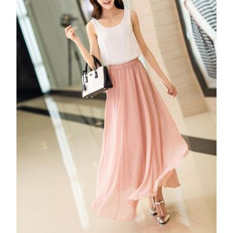 Falda de gasa de cintura alta para mujer faldas largas y elegantes 
