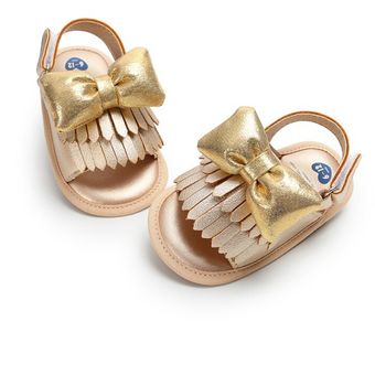 Sandalias de bebé Niña Zapatos verano bebé recién nacido bonito flecos con lazo princesa zapato Fondo suave zapatillas para niños pequeños precaminantes 