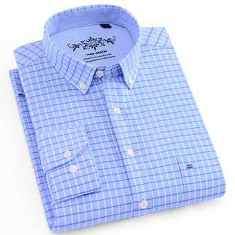 #1006-26 Camisa Oxford de manga larga abotonada a rayas para hombre 