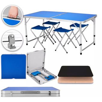 Kit de mesa y silla de campamento, mesa plegable de aleación de aluminio  ligera, altura ajustable, mesa de picnic portátil al aire libre con 2