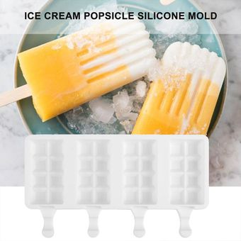 4 Cavidad Molde helado de paleta silicón de la fruta Moldes bricolaje casero Cubo 