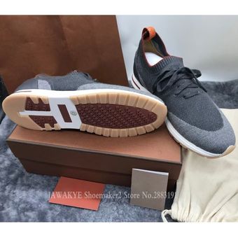 light grey#Zapatillas de tenis cómodas de punto para hombre mocasines elásticos de tejido sin cordones zapatos planos informales de suela suave con cordones 