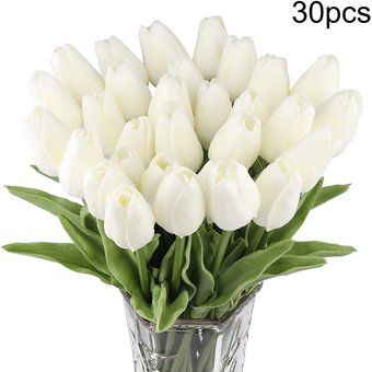 Mini Tulipanes Flores Blanco 30 pcs Tulipanes táctiles Artificiales 